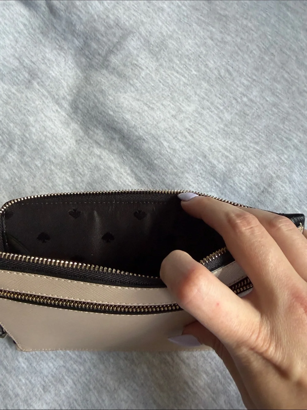 kate spade Black and Beige Two-Tone Leather Wristlet